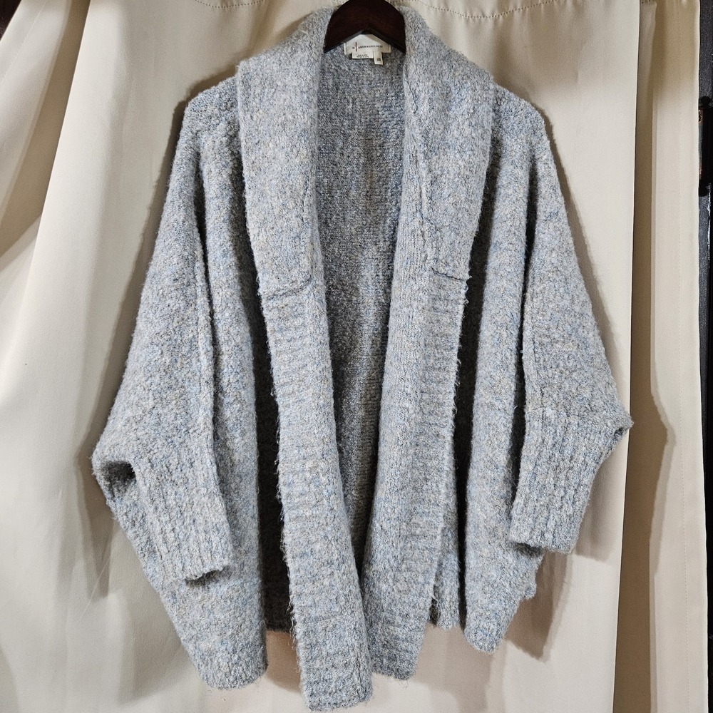 Anthropologie Cozy Knit Cardigan Sweater‎ Wrap Wool-Blend Women One-Size Grey